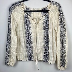 100% Cotton Off-white Blouse w/blue Embroidery